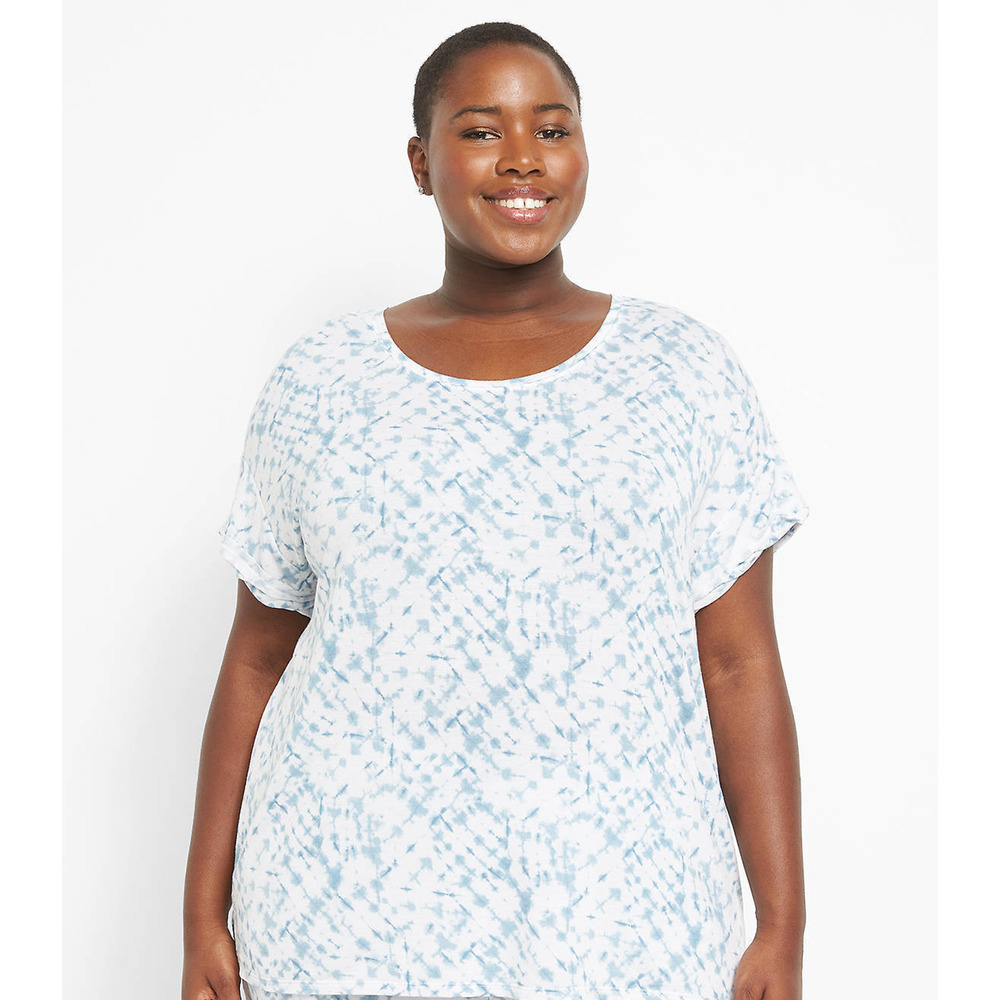 Cacique Lane Bryant Size 18 20 Rolled Sleeve French Terry Pajama Top Blue White